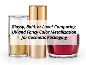 ![Metallization in cosmetic packaging](https://jccosmopack.com/wp-content/uploads/2025/09/Glossy-Bold-or-Luxe-Comparing-UV-and-Fancy-Color-Metallization-for-Cosmetic-Packaging.jpg "UV and Fancy Metallization")