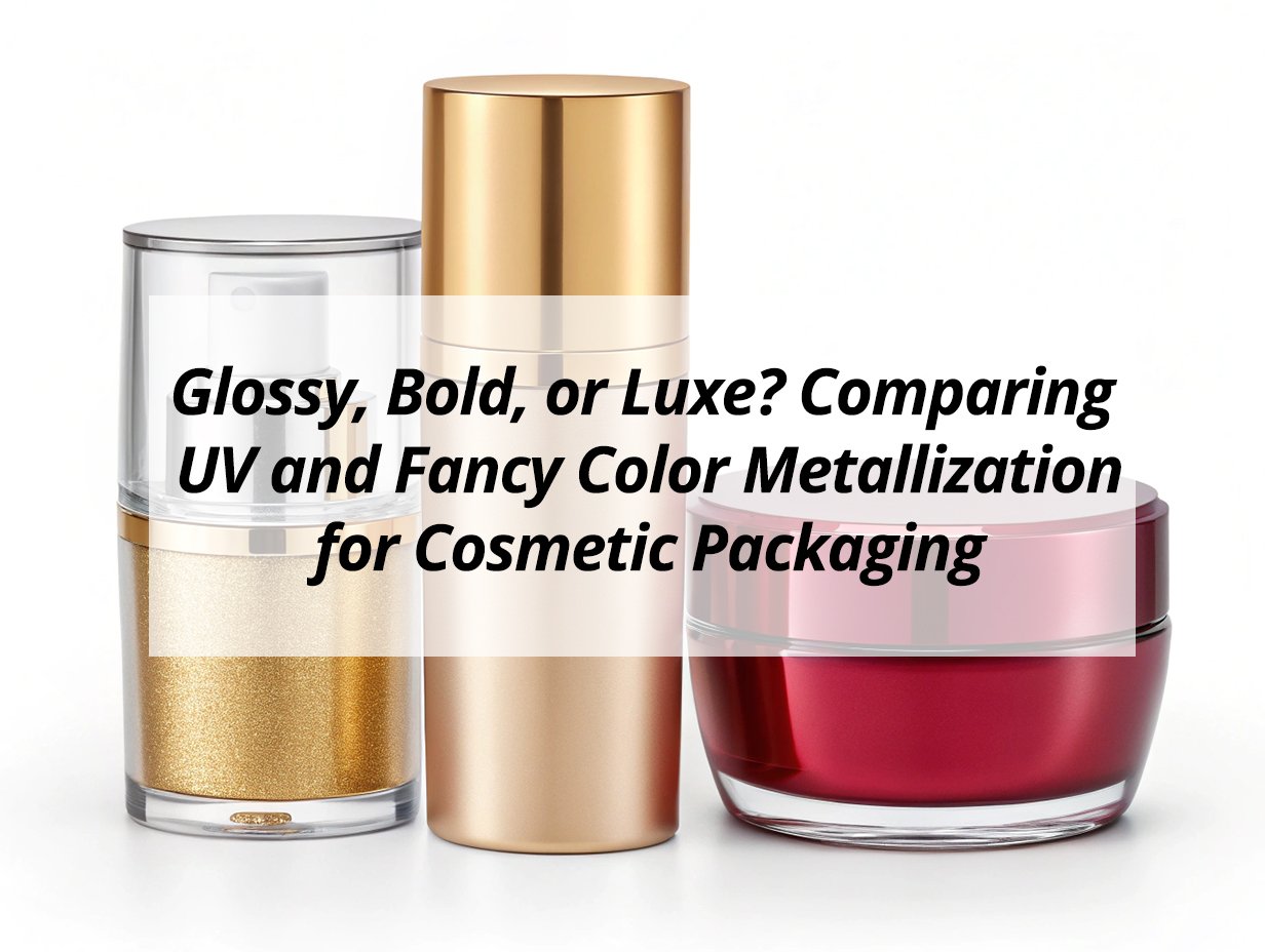 ![Metallization in cosmetic packaging](https://jccosmopack.com/wp-content/uploads/2025/09/Glossy-Bold-or-Luxe-Comparing-UV-and-Fancy-Color-Metallization-for-Cosmetic-Packaging.jpg "UV and Fancy Metallization")