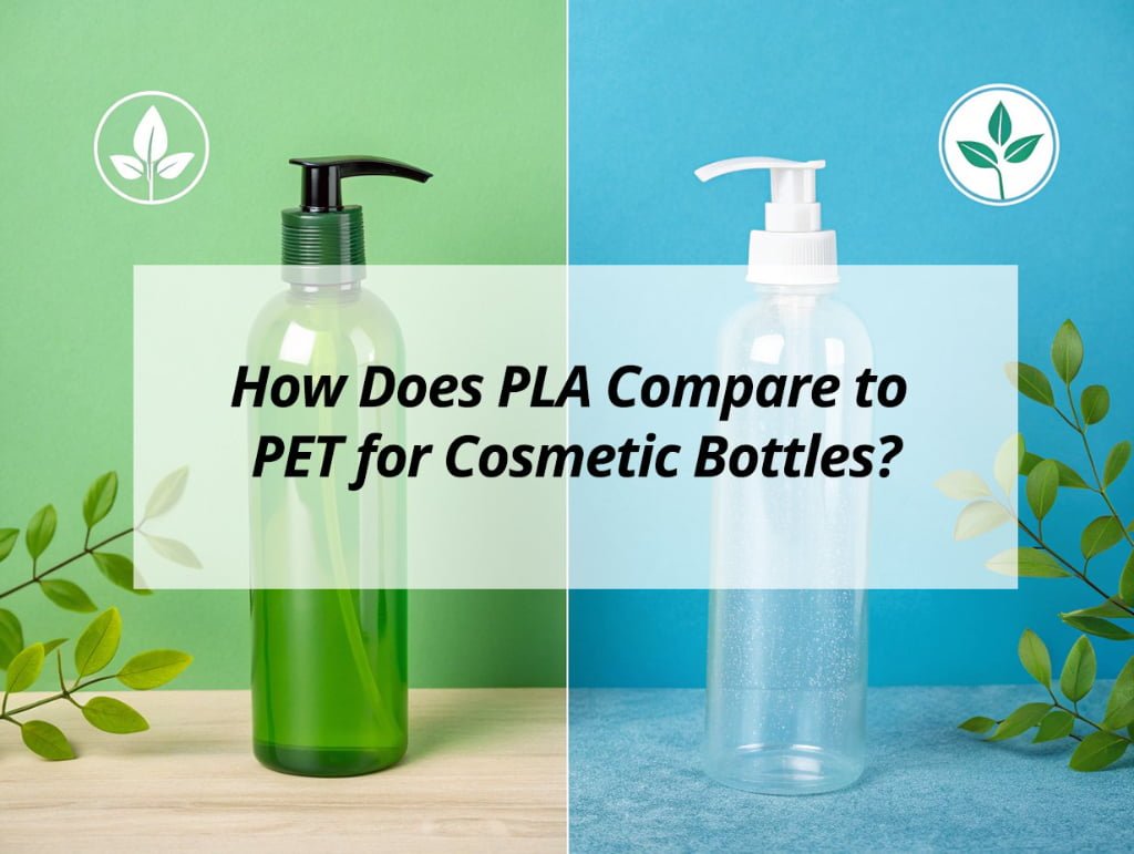 ![PLA vs PET for cosmetic bottles comparison](https://jccosmopack.com/wp-content/uploads/2025/11/How-does-PLA-compare-to-PET-for-cosmetic-bottles.jpg "PLA vs PET Bottles")