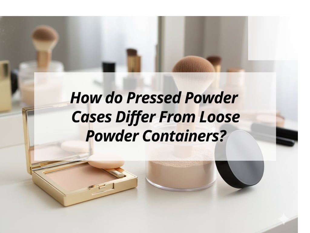 ![Pressed powder cases vs loose powder containers](https://jccosmopack.com/wp-content/uploads/2025/12/How-do-Pressed-Powder-Cases-Differ-From-Loose-Powder-Containers.jpg "Powder Cases Comparison")