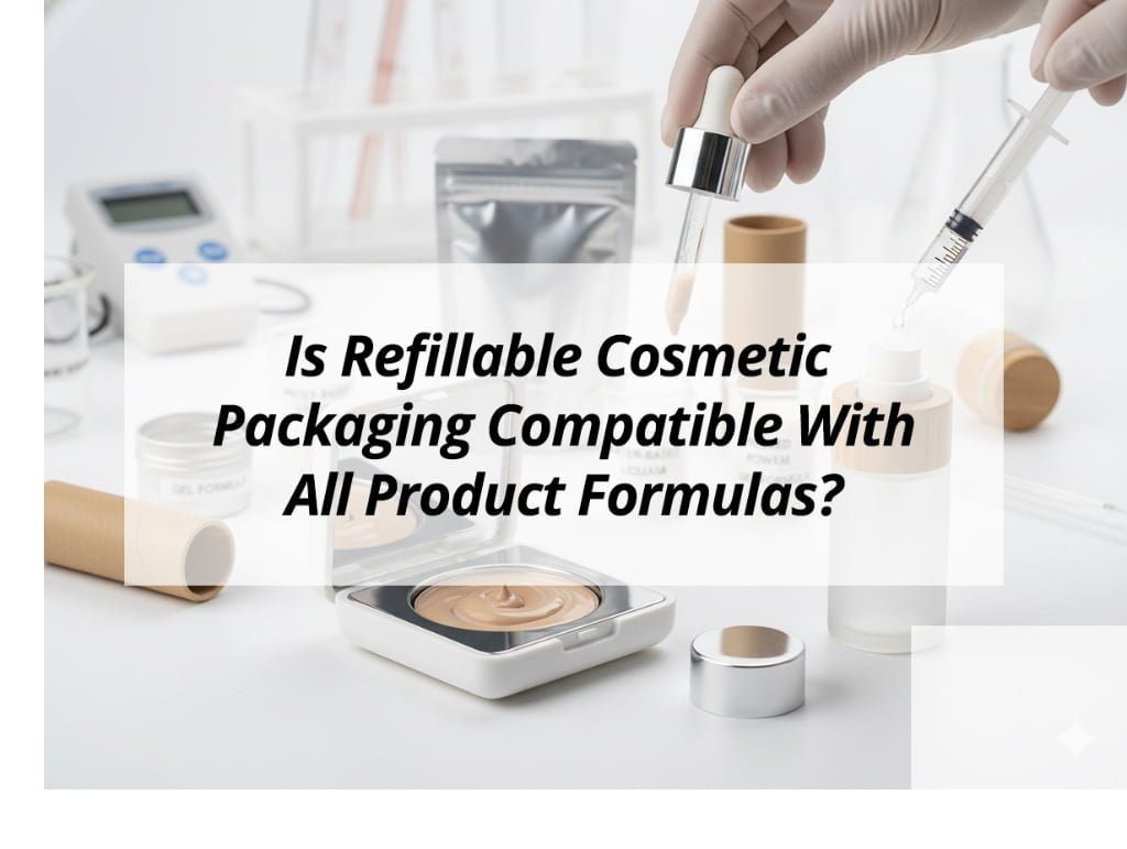 ![Compatibility of refillable cosmetic packaging with product formulas](https://jccosmopack.com/wp-content/uploads/2025/12/Is-Refillable-Cosmetic-Packaging-Compatible-With-All-Product-Formulas.jpg "Refillable Packaging Compatibility")