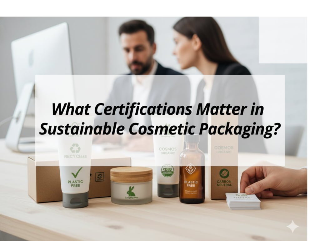 ![Certifications in sustainable cosmetic packaging](https://jccosmopack.com/wp-content/uploads/2025/12/What-Certifications-Matter-in-Sustainable-Cosmetic-Packaging.jpg "Sustainability Certifications")