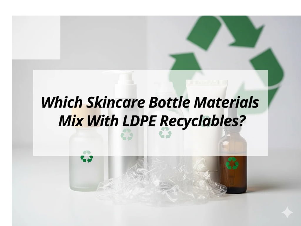 ![Skincare bottle materials compatible with LDPE recyclables](https://jccosmopack.com/wp-content/uploads/2026/03/Which-Skincare-Bottle-Materials-Mix-With-LDPE-Recyclables.jpg "LDPE Recyclable Materials")
